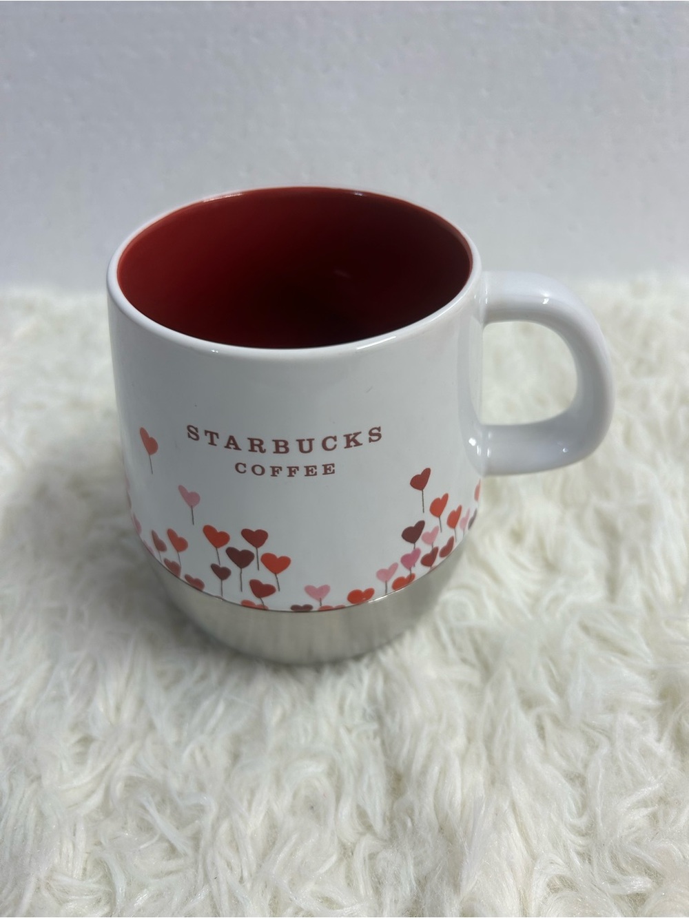Starbucks White Mug with Red Interior and Heart Motif